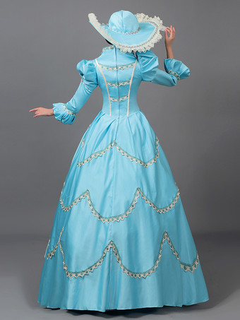 ビクトリア朝のドレス ライトスカイブルー レース 花 フリル ヴィンテージ コスチューム セット