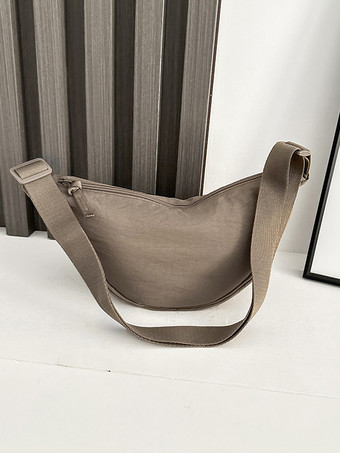 カーキ ナイロン クロスボディバッグ 三日月型ショルダーバッグ レディース 2025