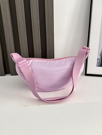 ライトピンクナイロン クロスボディバッグ 三日月型ショルダーバッグ レディース 2025