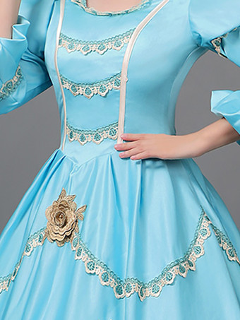 ビクトリア朝のドレス ライトスカイブルー レース 花 フリル ヴィンテージ コスチューム セット