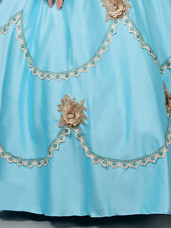 ビクトリア朝のドレス ライトスカイブルー レース 花 フリル ヴィンテージ コスチューム セット