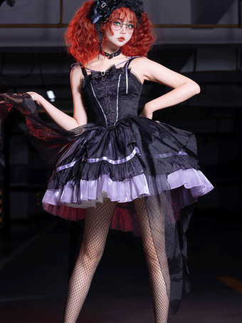   ゴシック ロリータ ドレス フリル リボン カラーブロック ブラック ビタースイート JSK