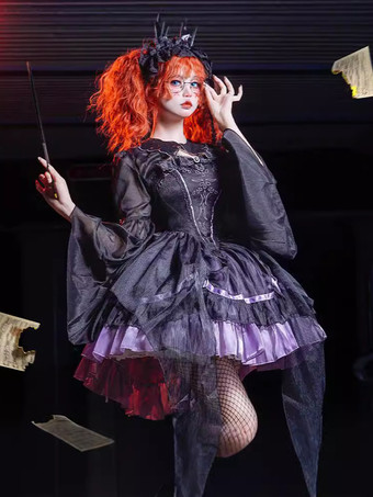   ゴシック ロリータ ドレス フリル リボン カラーブロック ブラック ビタースイート JSK