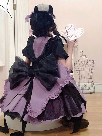   Vestidos góticos de lolita con lazos y volantes en color morado con bloques de color y vestido de lolita agridulce