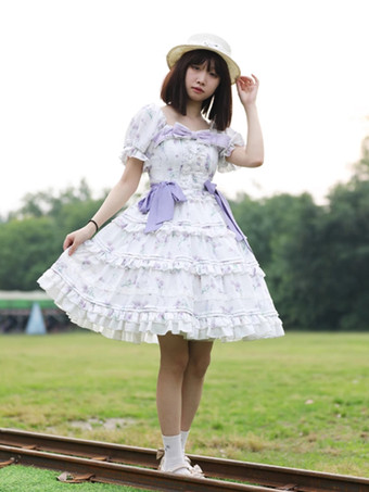 アイボリー スイートロリータドレスポリエステル半袖ドレスロリータドレスOP
