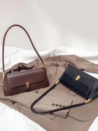 バゲットバッグ フェイクレザー スリムショルダーバッグ レディース 2025