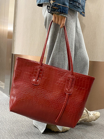 クロコダイル柄トートバッグ フェイクレザー 大容量 ショルダーバッグ レディース 2025