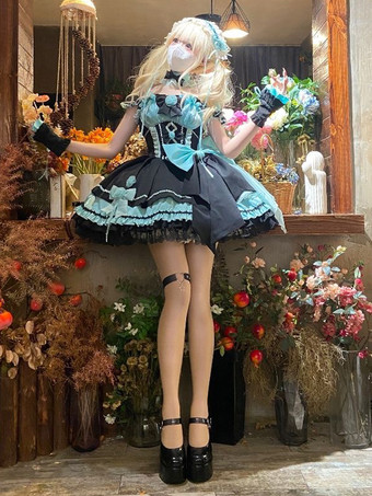 ライトグリーン ゴシック ロリータ ドレス レースアップ レース カラーブロック ピンク ライトスカイブルー JSK