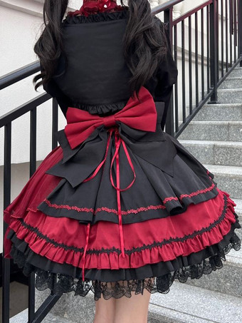 ゴシック ロリータ ドレス レースアップ レース カラーブロック ピンク ライトスカイブルー JSK