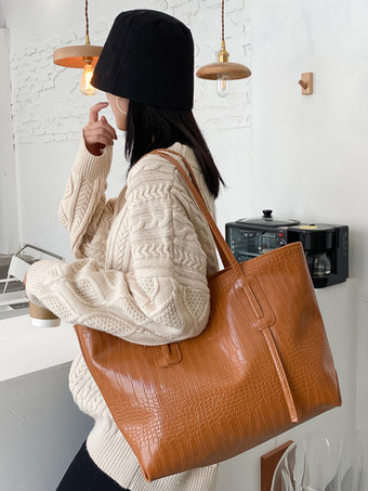 クロコダイル柄トートバッグ フェイクレザー 大容量 ショルダーバッグ レディース 2025