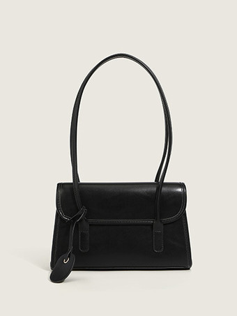 ブラック フェイクレザー バゲットバッグ スリム ショルダーバッグ レディース 2025