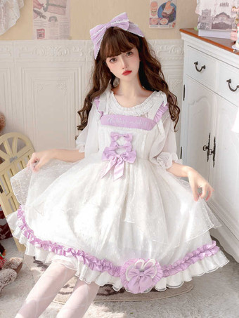 ホワイト スイートロリータドレス ポリエステル ノースリーブ スイートジャンパー ロリータ JSK