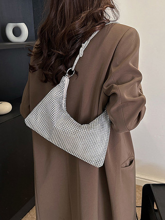 ラインストーンショルダーバッグ 光沢のあるハンドバッグ 女性用 2025