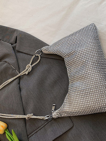 ラインストーンショルダーバッグ 光沢のあるハンドバッグ 女性用 2025