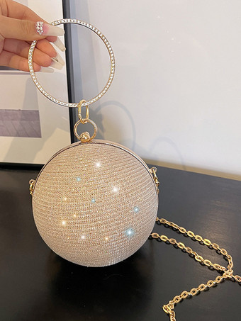 ボール クロスボディバッグ チェーン付き 光沢のあるイブニングハンドバッグ 女性用 2025