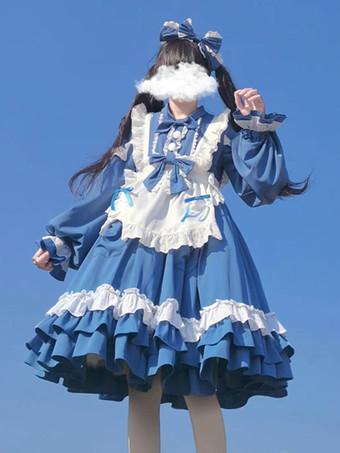 スイートロリータドレス ポリエステル 長袖ドレス ロリータドレス