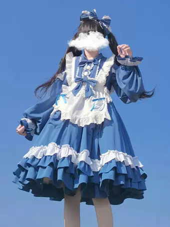 スイートロリータドレス ポリエステル 長袖ドレス ロリータドレス