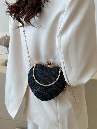ハート型クロスボディバッグ チェーン付き 光沢のあるパーティークラッチ 女性用 2025