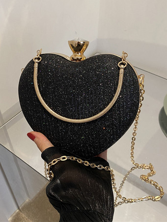 ハート型クロスボディバッグ チェーン付き 光沢のあるパーティークラッチ 女性用 2025