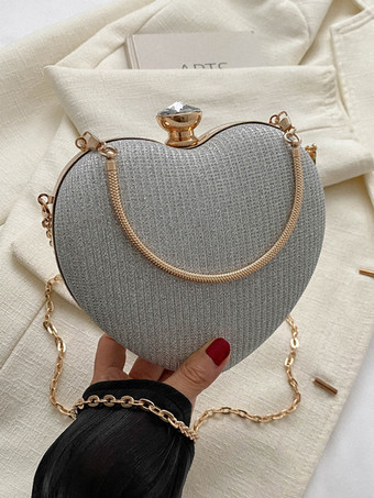 ハート型クロスボディバッグ チェーン付き 光沢のあるパーティークラッチ 女性用 2025