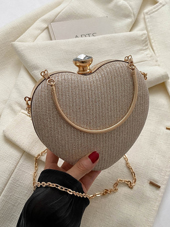 ハート型クロスボディバッグ チェーン付き 光沢のあるパーティークラッチ 女性用 2025