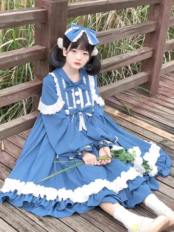 スイートロリータドレス ポリエステル 長袖ドレス ロリータドレス