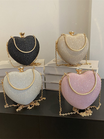 ハート型クロスボディバッグ チェーン付き 光沢のあるパーティークラッチ 女性用 2025