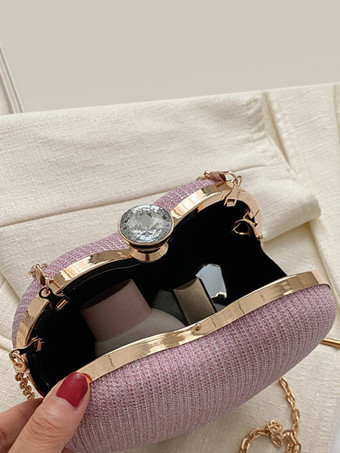 ハート型クロスボディバッグ チェーン付き 光沢のあるパーティークラッチ 女性用 2025