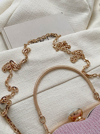 ハート型クロスボディバッグ チェーン付き 光沢のあるパーティークラッチ 女性用 2025