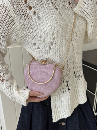 ハート型クロスボディバッグ チェーン付き 光沢のあるパーティークラッチ 女性用 2025