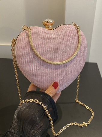 ハート型クロスボディバッグ チェーン付き 光沢のあるパーティークラッチ 女性用 2025