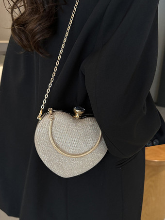 ハート型クロスボディバッグ チェーン付き 光沢のあるパーティークラッチ 女性用 2025