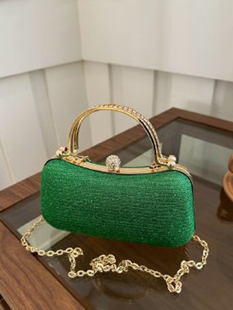 グリーン ラインストーン ロック クロスボディバッグ 絶妙なパーティーハンドバッグ チェーン付き 女性用 2025