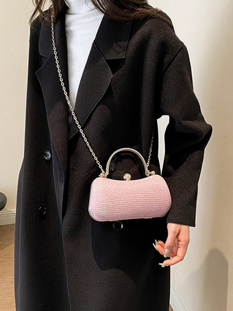 ピンクラインストーン ロック クロスボディバッグ 絶妙なパーティーハンドバッグ チェーン付き 女性用 2025
