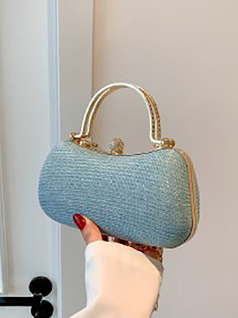 ライトスカイブルーラインストーン ロック クロスボディバッグ 絶妙なパーティーハンドバッグ チェーン付き 女性用 2025