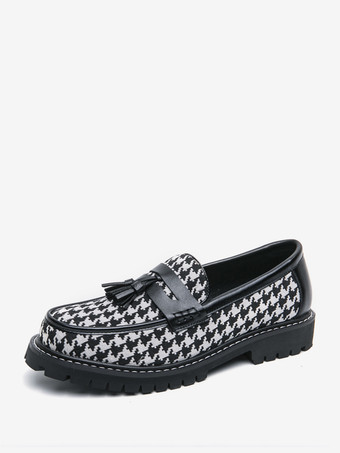 ホワイト メンズ タッセルローファー プラットフォーム プラスサイズ グリッド スリッポン PU ローファー シューズ 結婚式 プロム用