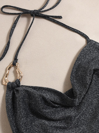 Sparkly Halter Mini Dress Cutout Waist Sexy Bodycon Club Dress For Women 2025