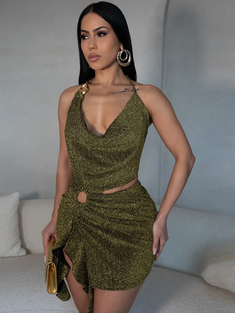 Green Sparkly Halter Mini Dress Cutout Waist Sexy Bodycon Club Dress For Women 2025