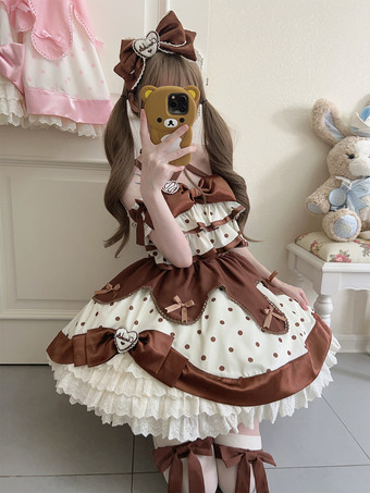 ディープブラウンスイートロリータドレス ポリエステル ノースリーブ スイートジャンパー ロリータドレス