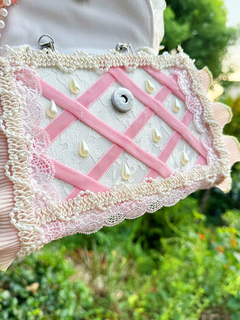 田園風ロリータバッグ ピンク ポリエステル フリル チェーン オンブレ ハンドバッグ ロリータ アクセサリー