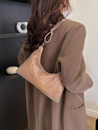 ラインストーンショルダーバッグ 光沢のあるハンドバッグ 女性用 2025