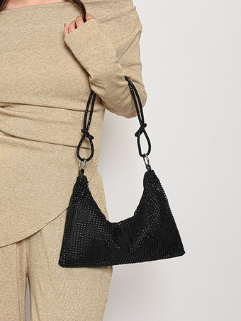 ラインストーンショルダーバッグ 光沢のあるハンドバッグ 女性用 2025