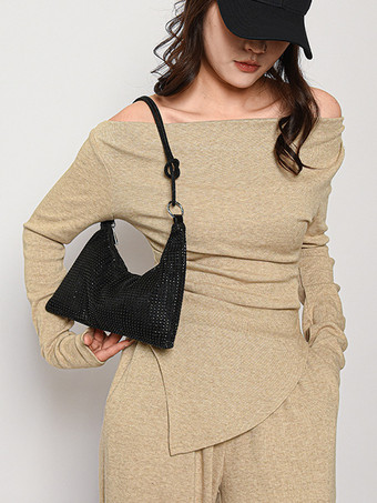 ラインストーンショルダーバッグ 光沢のあるハンドバッグ 女性用 2025