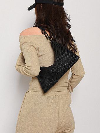 ラインストーンショルダーバッグ 光沢のあるハンドバッグ 女性用 2025