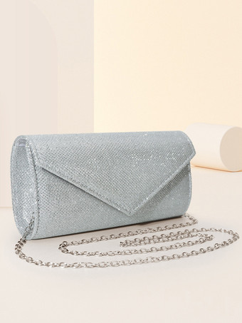 シルバー チェーン付きショルダーバッグ 光沢のあるイブニングハンドバッグ 女性用 2025