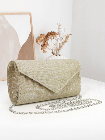 シャンパンカラーチェーン付きショルダーバッグ 光沢のあるイブニングハンドバッグ 女性用 2025