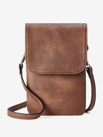 ブラウンフェイクレザー 携帯バッグ 調節可能なショルダーストラップ クロスボディバッグ 女性用 2025