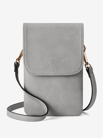 グレイフェイクレザー 携帯バッグ 調節可能なショルダーストラップ クロスボディバッグ 女性用 2025