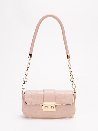 ピンククロコダイル柄ショルダーバッグスクエアフェイクレザーフラップバッグレディース2025