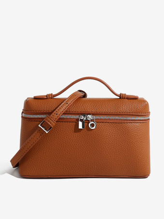 ブラウンフェイクレザー ボックスバッグ スクエア クロスボディバッグ レディース 2025